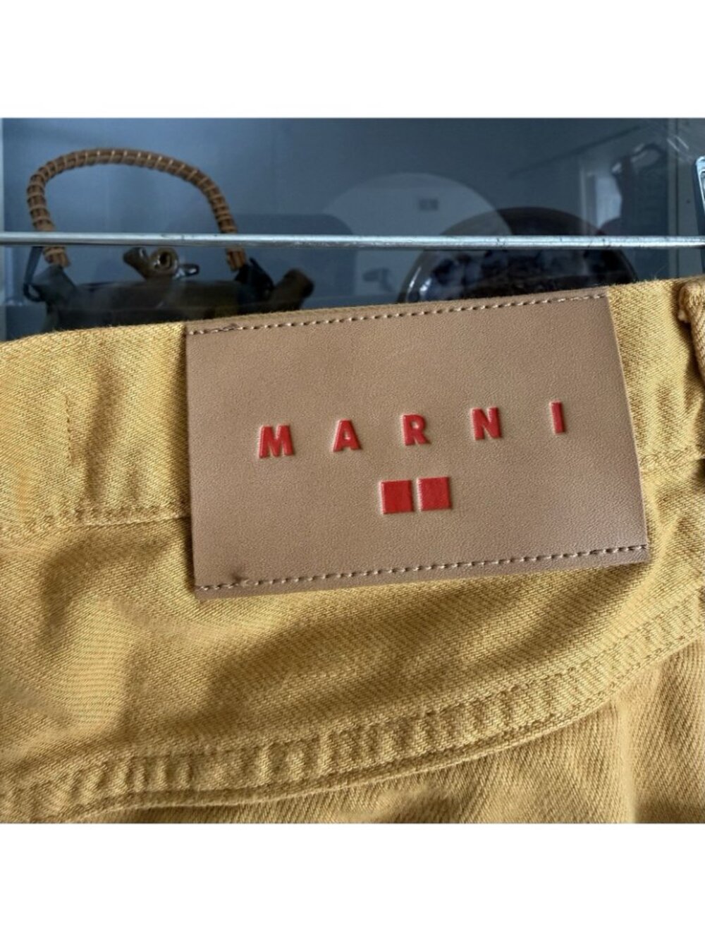 Marni X Uniqlo High-Rise Wide Leg Baggy Jeans Mustard Yellow Size 28 - Picture 5 of 9